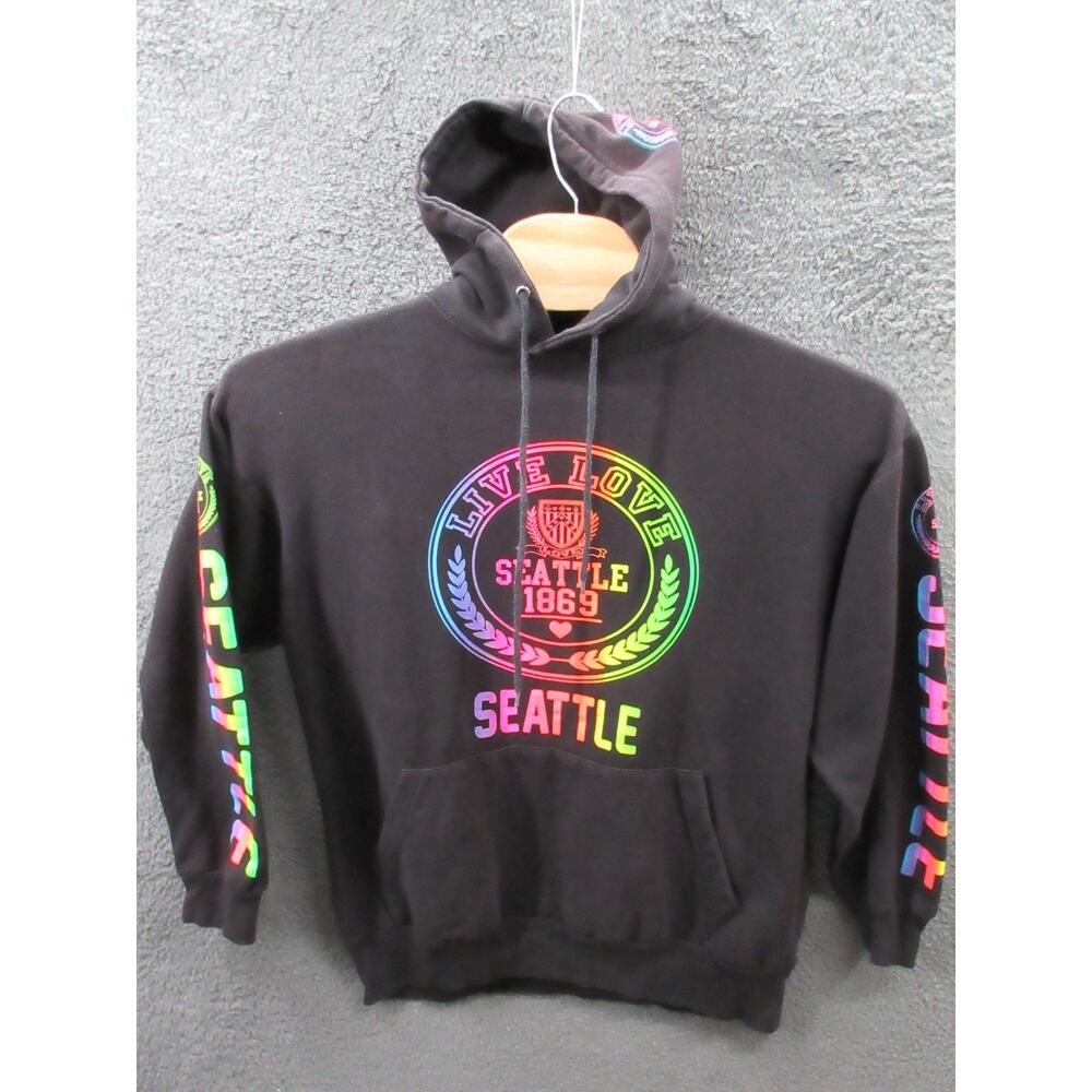 SEATTLE LIVE LOVE City Men's XL POPULAR SPORTS Rainbow Black Hoodie Sweatshirt